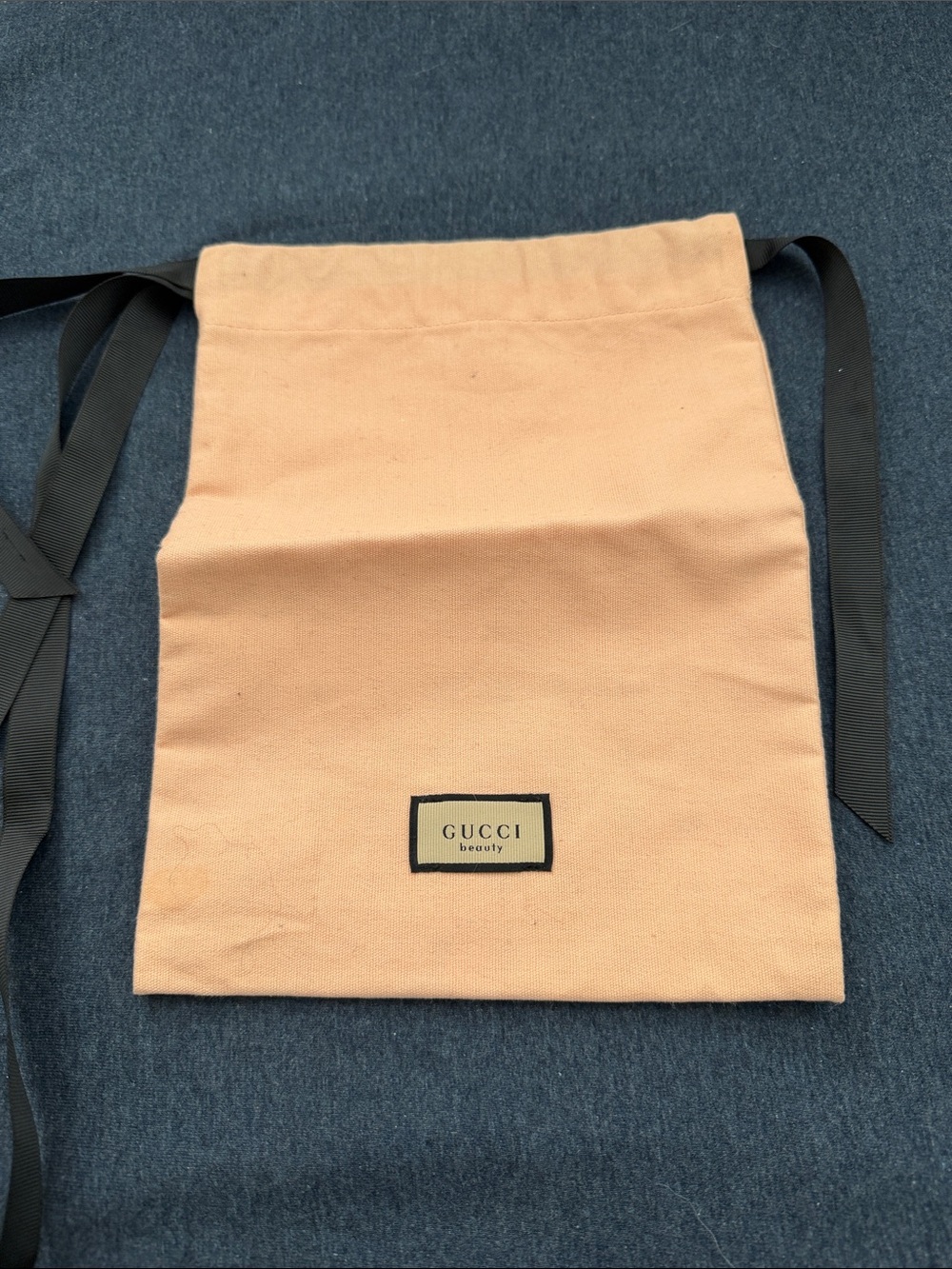 Gucci Peach Canvas Drawstring Pouch with Black Ties
